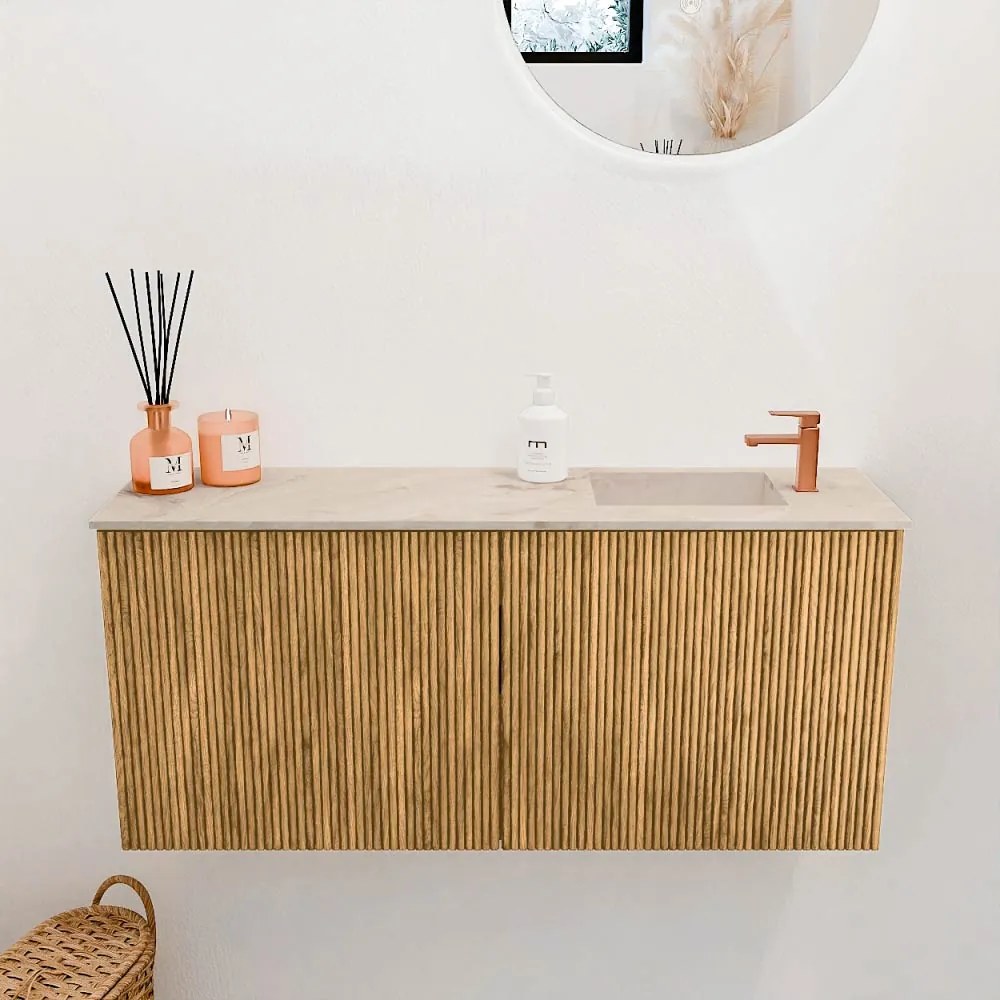 Mondiaz Joya DLux 90cm toiletmeubel oak met wastafel faye rechts 1 kraangat frappe