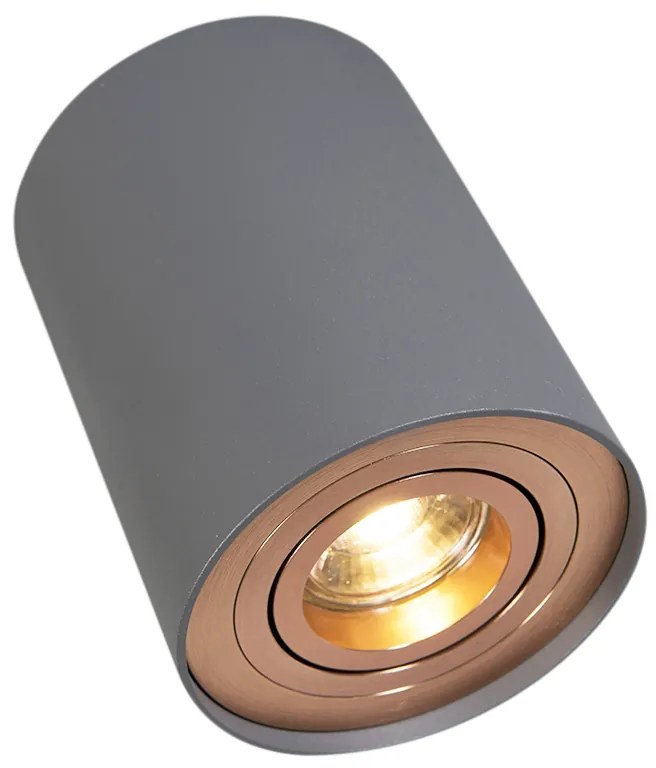 Spot / Opbouwspot / Plafondspot grijs met koper draai- en kantelbaar - Rondoo Up Design, Modern GU10 Binnenverlichting Lamp