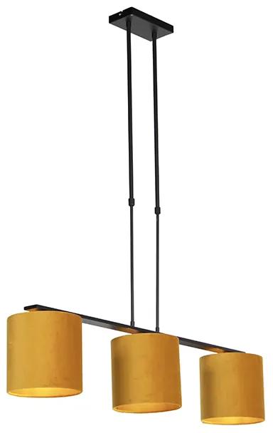 Stoffen Eettafel / Eetkamer Hanglamp met velours kappen geel met goud 20cm - Combi 3 Deluxe Landelijk / Rustiek, Modern E27 rond Binnenverlichting Lamp