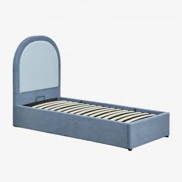 Bed Met Opklapbare Opbergruimte In Schapenvacht Kalwa 90 X 190 Cm & Teddystof Hemelsblauw - Sklum