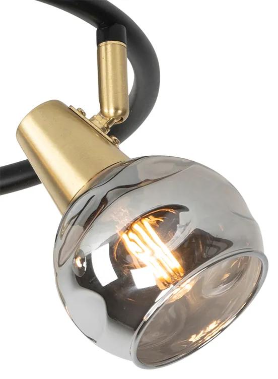 Plafondlamp zwart 44,5 cm met smoke glas 3-lichts - Vidro Art Deco E14 Binnenverlichting Lamp