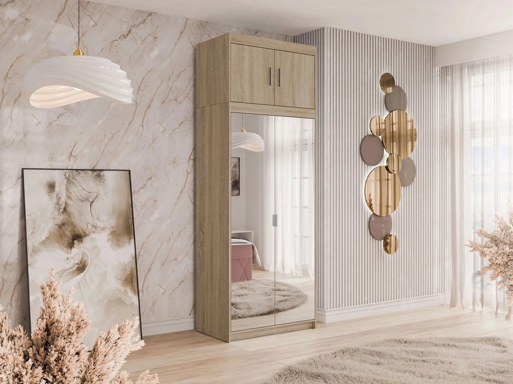 Kledingkast Novduni 119, Sonoma eik, 246x90x53cm, 110.3 kg, Kledingkast deuren: Met scharnieren