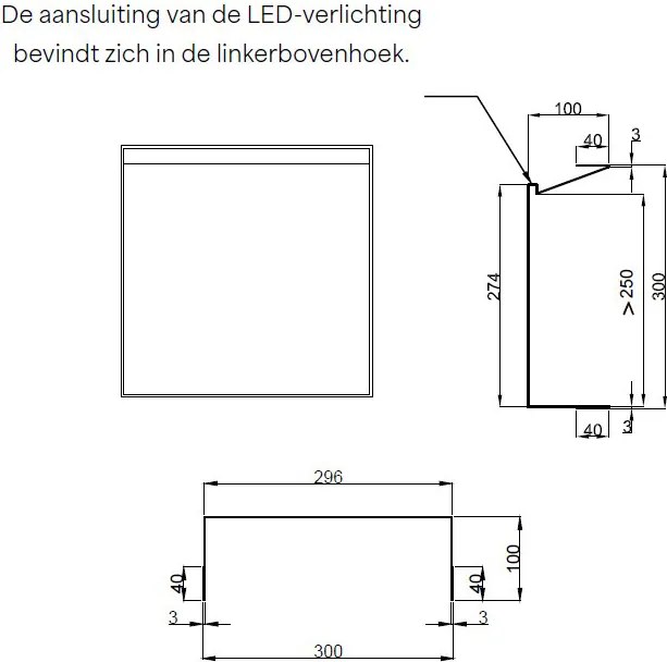 Hotbath &More frameless inbouwnis met verlichting 30x30x10cm geborsteld messing PVD