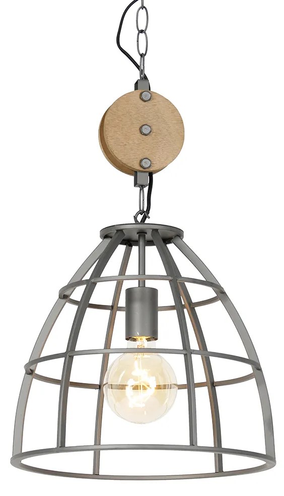 Industriële hanglamp donkergrijs met hout 34 cm - Arthur