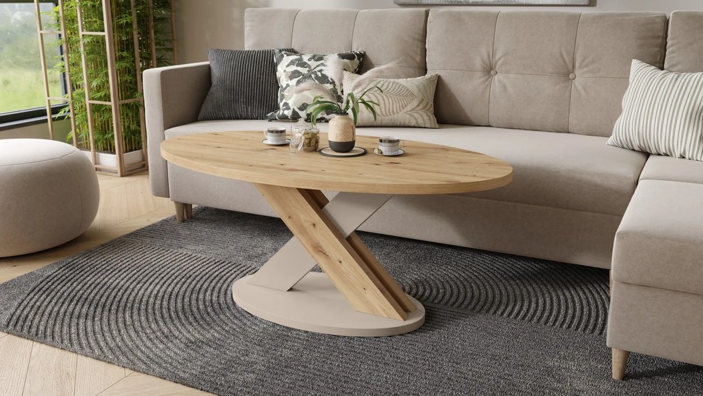 Mazzoni LOXA Artisan Eiken / Kasjmier - OVALE SALONTAFEL 120x65 cm