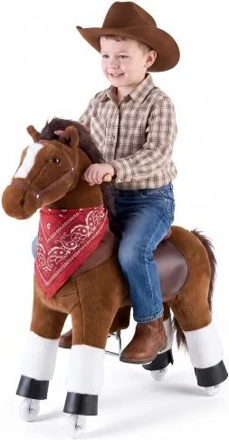 VEVOR Schommelpaard op wielen 93 cm, 80 kg, robuust staand paard met geluidsfunctie, speelgoedpaard met verhoogde zitting, handvatten en pedalen, bruin schommelpaard om op te zitten en te rijden voor kinderen vanaf 6 jaar