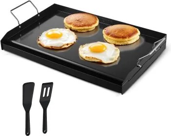 VEVOR Bakplaat Grillpan Koolstofstaal Universele Rechthoekige Plaat (605 x 360 mm) met Platte Bovenkant, Gasgrillplaat voor BBQ Grill Teppanyaki, Draagbare Familie Kookgerei met Handvat