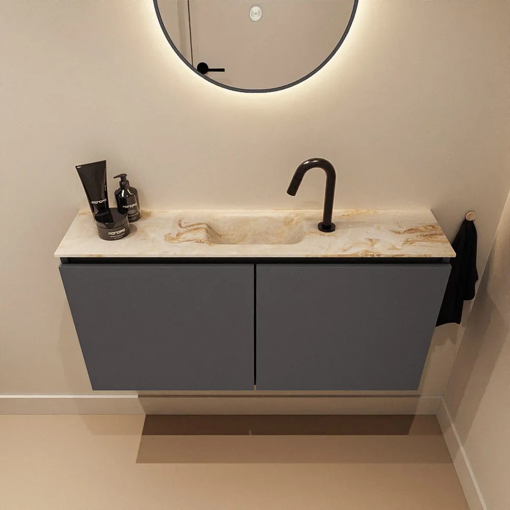 Mondiaz Ture DLux toiletmeubel 100cm dark grey met wastafel frappe midden met kraangat