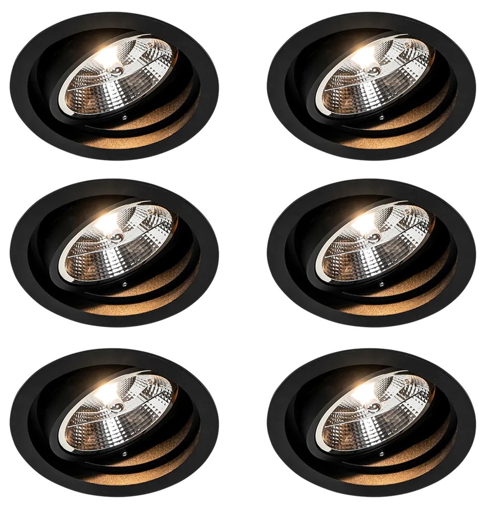 Set van 6 Ronde inbouwspot zwart verstelbaar - Chuck 111 GU10 Binnenverlichting Lamp