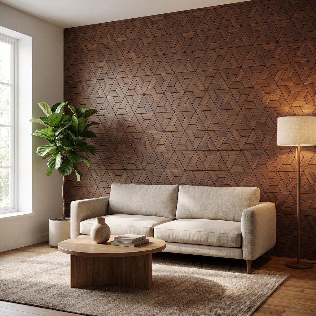 Decoratief Houten Wandpaneel | Aster Brown | 60×60 cm | Amerikaans Notenhout