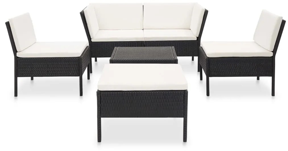 vidaXL 6-delige Loungeset met kussens poly rattan zwart