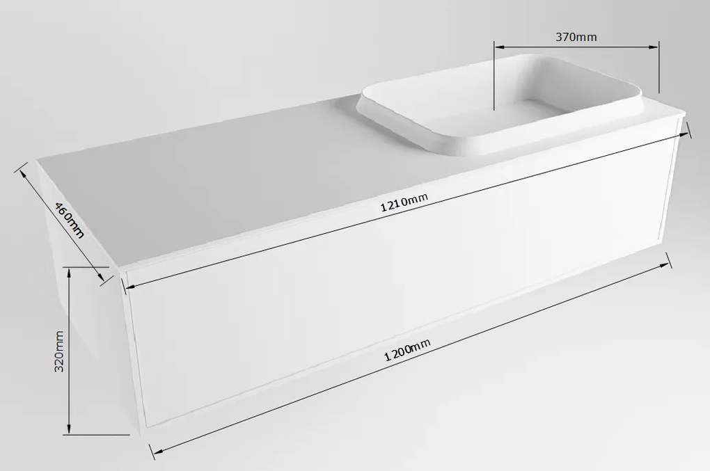 Mondiaz Erin 120cm badmeubel Army met 1 lade en donkergrijze wastafel rechts 1 kraangat