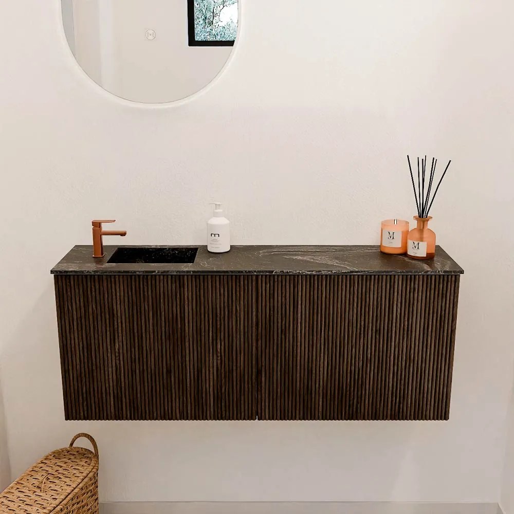 Mondiaz Joya DLux 100cm toiletmeubel walnut met wastafel faye links 1 kraangat lava