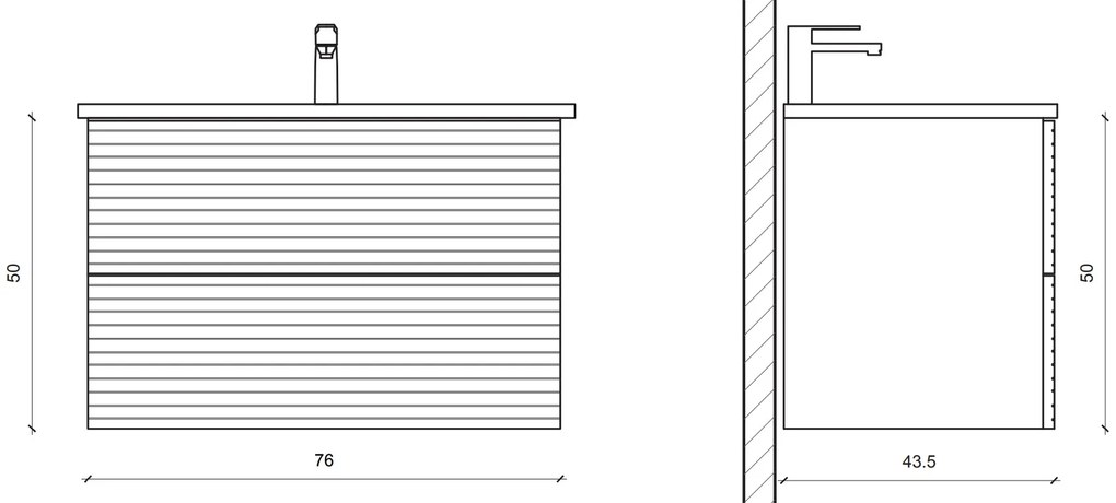 Sanigoods Maisy badmeubel ribbelfront 80cm walnoot met solid surface wastafel met kraangat wit mat