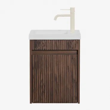 Narek Zwevend Houten Badkamermeubelset Met Geïntegreerde Wastafel Donker Hout & Spiegelloze & Tapioca Beige ↑20 Cm Met - Sklum