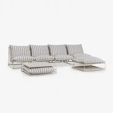 Tuinset Met 4-delige Modulaire Bank, Bijzettafel En Om Te Bouwen Poef Amaro Tapioca Beige - Marine Blauw - Sklum