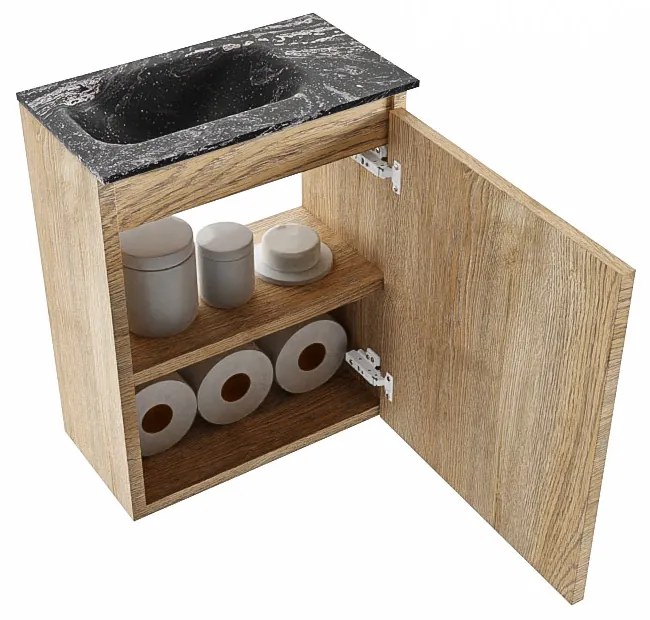 Mondiaz Ture DLux toiletmeubel 40cm washed oak met wastafel lava links zonder kraangat