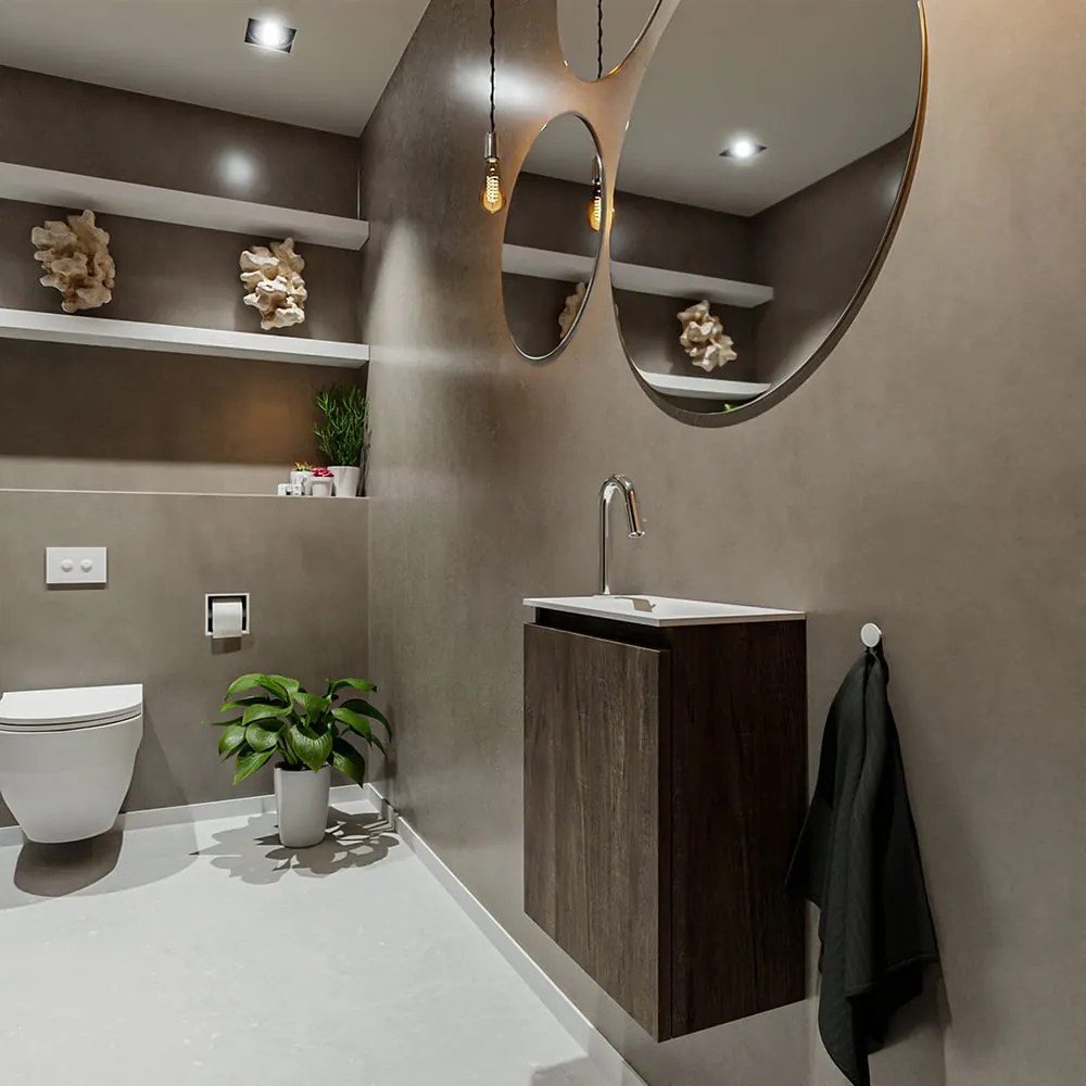 Mondiaz Ture 40cm toiletmeubel dark brown met wastafel talc rechts 1 kraangat