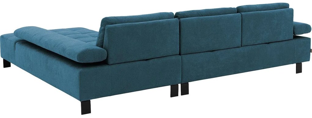 Goossens Bank Alvin blauw, stof, 3-zits, modern design met chaise longue rechts