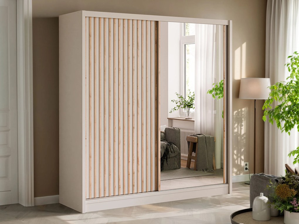 Kledingkast Gemes, Kasjmier, Wotan eik, 215x203x60cm, 183.3 kg, Kledingkast deuren: Schuivend