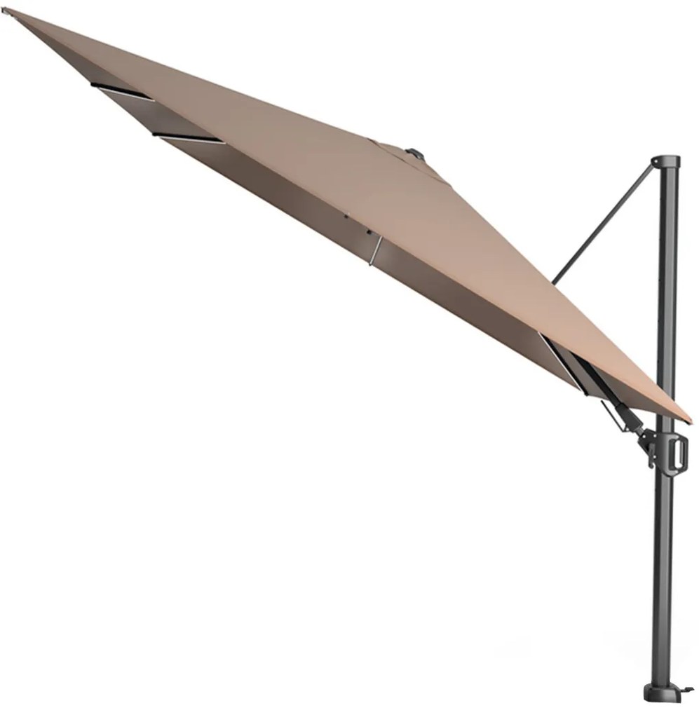 Platinum Challenger Zweefparasol T2 Premium Glow 3x3 m. - Havana Taupe met voet en hoes