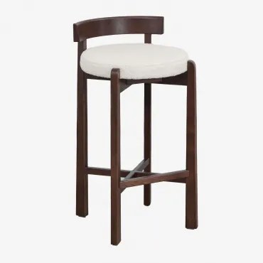 Pack Van 4 Hoge Krukken Van Eikenhout En Bekleed Met Manila Donker Hout & ↑75 Cm & Bouclé Wit - Sklum