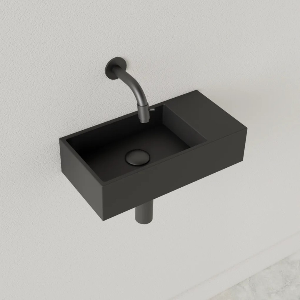 Sanigoods Nano fontein rechts zwart mat zonder kraangat 36x18cm