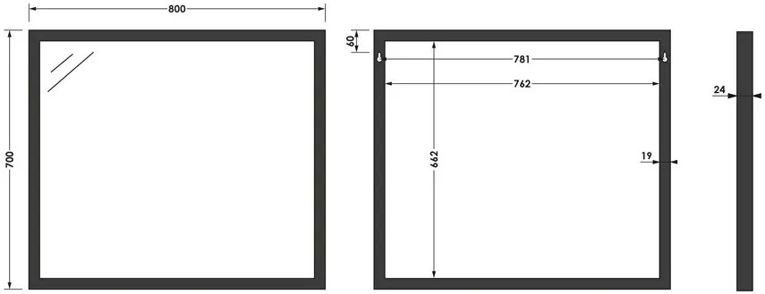 Brauer Onyx rechthoekige spiegel 80x70cm zwart geborsteld