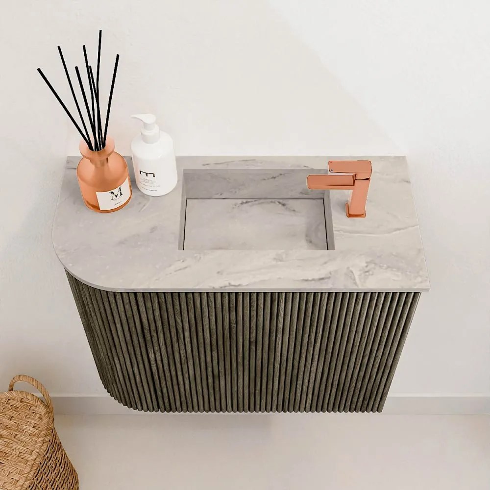 Mondiaz Joya DLux 50cm toiletmeubel ronding links shadow met wastafel faye rechts 1 kraangat glace