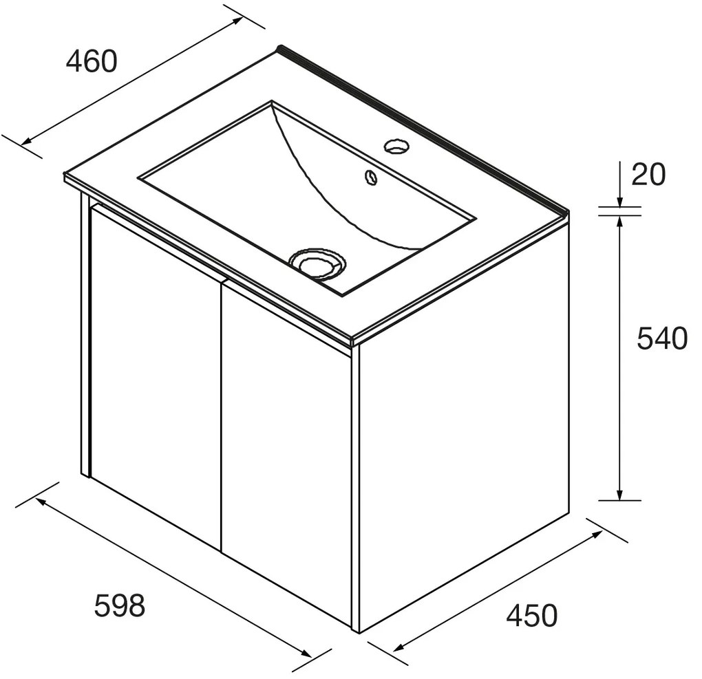 Muebles Project badmeubel 60cm met 2 deuren en wastafel wit mat