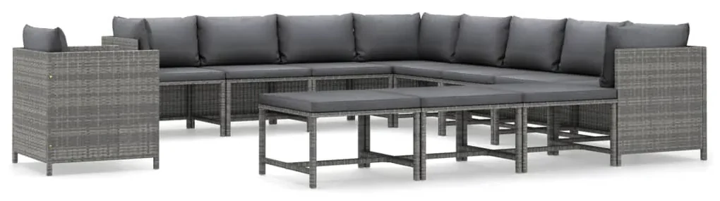 vidaXL 12-delige Loungeset met kussens poly rattan grijs