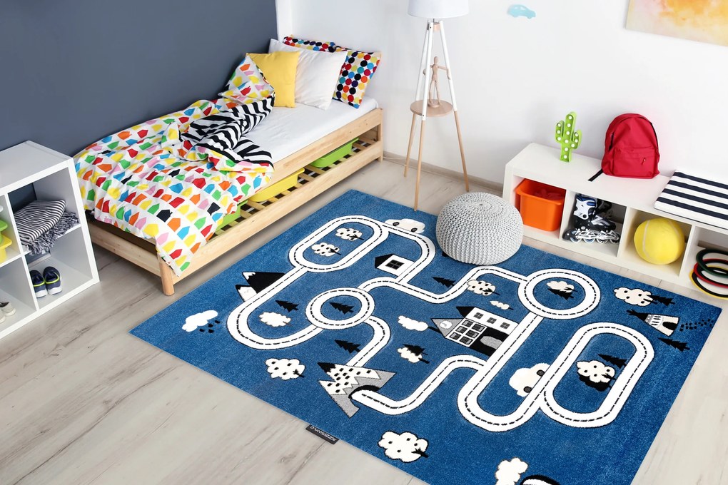 Tapijt PETIT TOWN STAD STRAAT blauw