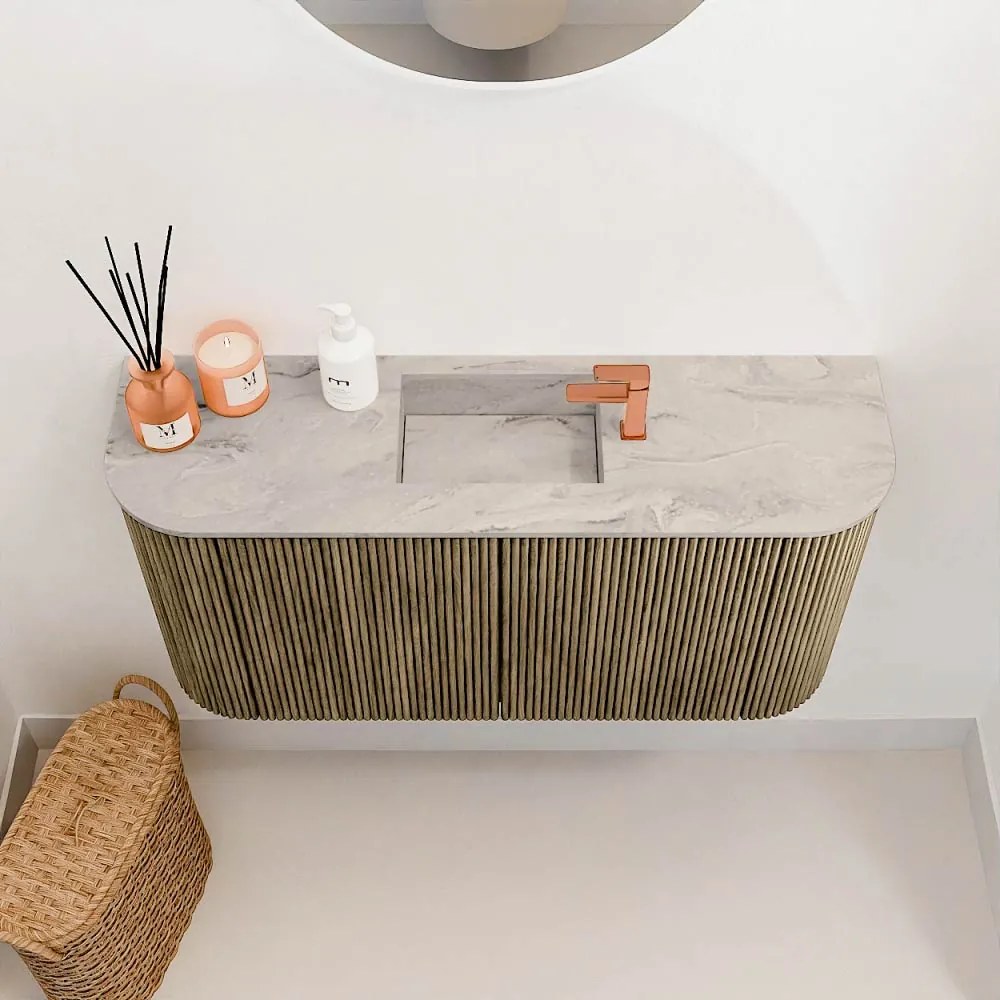 Mondiaz Joya DLux 85cm toiletmeubel ronding links/rechts dusk met wastafel faye midden 1 kraangat glace