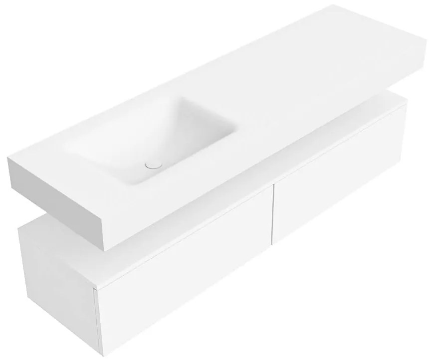 Zaro Alan badmeubel 160cm talc 2 lades met vrijhangende wastafel cloud links zonder kraangat talc