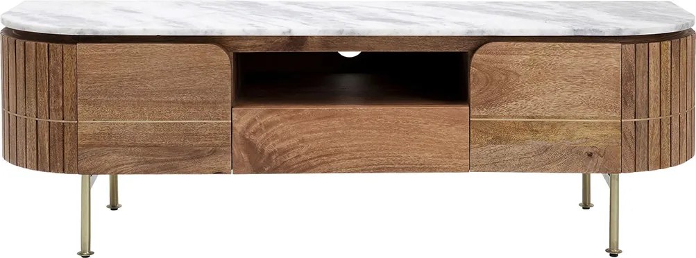 Tv-meubel Mangohout En Marmer - 145x42x48cm.