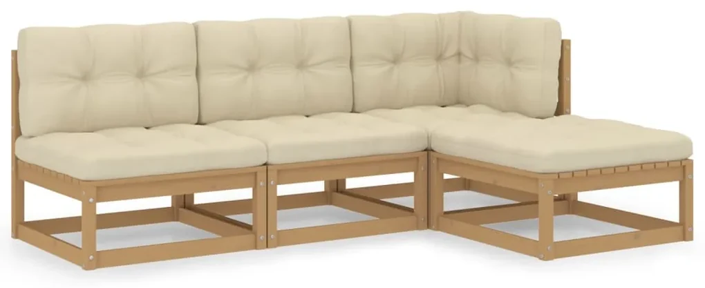vidaXL 4-delige Loungeset met kussens massief grenenhout