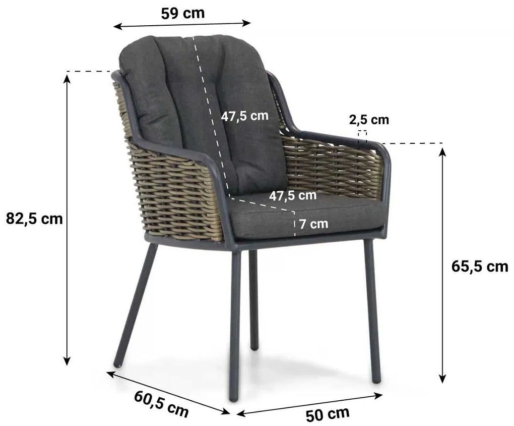 Tuinset 4 personen 180 cm Aluminium/wicker Grijs Santika Furniture Santika