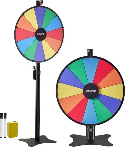 VEVOR 24-inch draaiwiel met 12 gleuven, standaard, afwasbaar oppervlak en 2 markers, in hoogte verstelbaar, roulette-spinner, kansspel voor feesten, cafés, kermissen en festivals.
