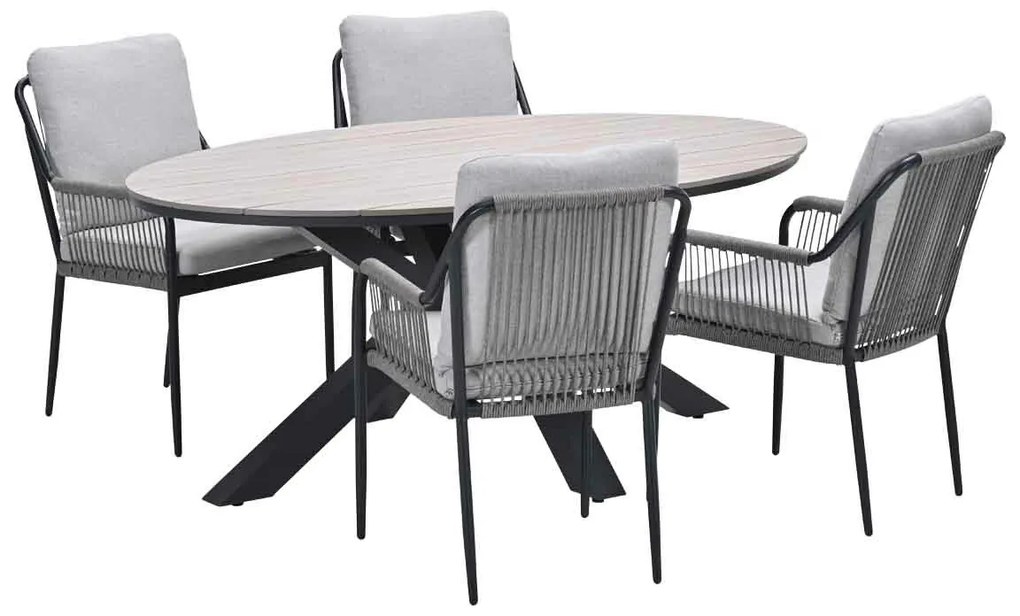 Garden Impressions Stevie tuinset 5-delig taupe - Tulli tuintafel 180x115 cm - light teak vironwood