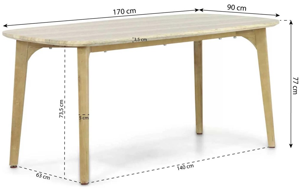 Tuinset 4 personen 170 cm Aluminium/wicker Taupe Coco Bali/Almeria