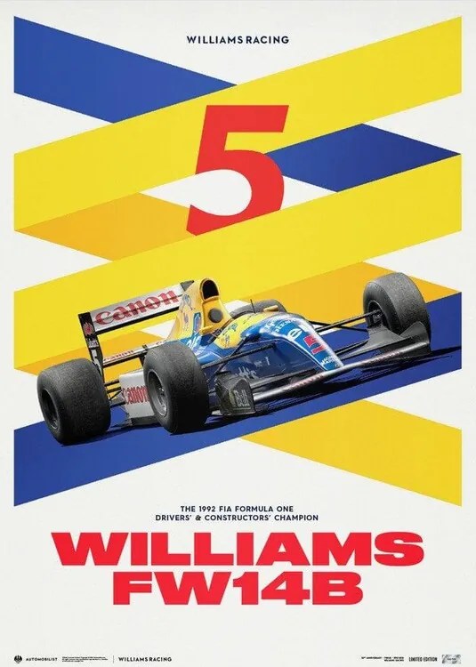 Kunstdruk Williams Racing - Red Five - F1® World Drivers' & Constructors' Champion - 1992, Automobilist