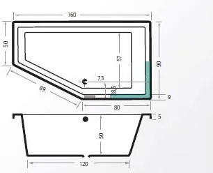 Xenz Society 160 Ligbad 160x90x50cm Links Antraciet