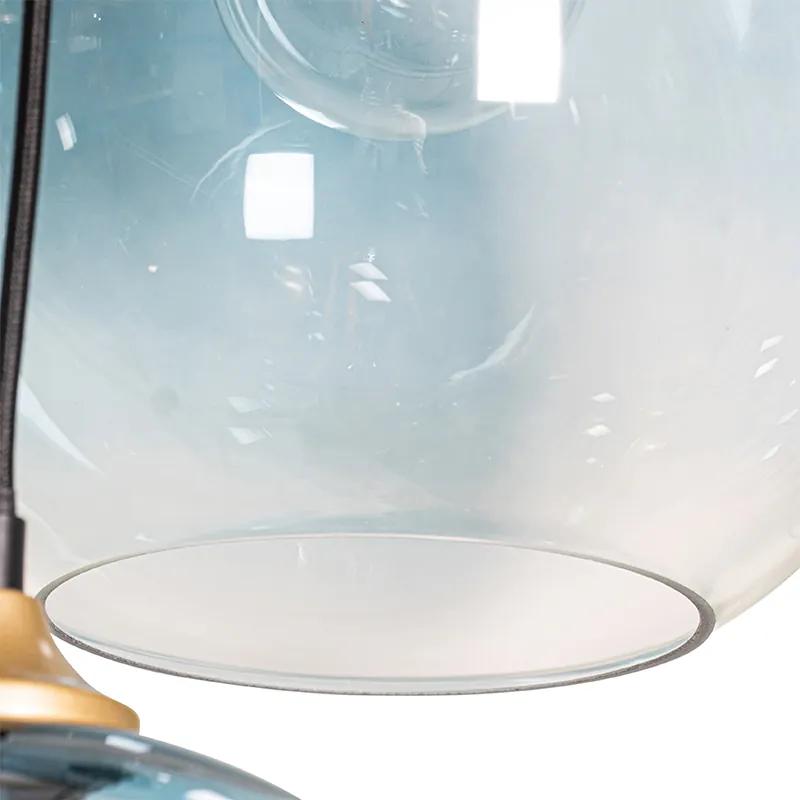 Eettafel / Eetkamer Hanglamp messing met blauw en groen glas 8-lichts - Sandra Art Deco E27 Binnenverlichting Lamp
