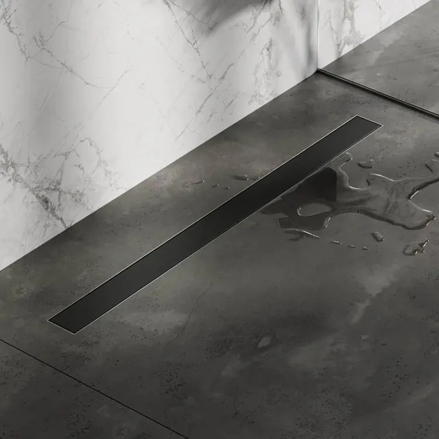Brauer Douchegoot - 90x7.5cm - vloerflens - tegelinlegrooster omkeerbaar - RVS - zwart mat DR-MRF90S