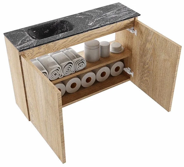 Mondiaz Ture DLux toiletmeubel 80cm washed oak met wastafel lava links met kraangat