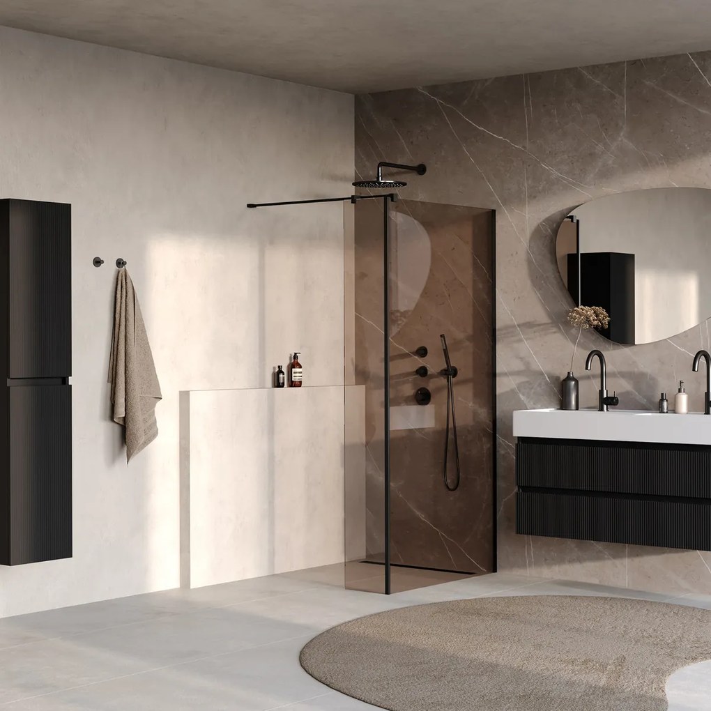 Brauer Oblivion inloopdouche bronsglas 120cm met 30cm zijwand zwart mat