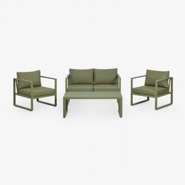 Tuinset Met 2-zitsbank, 2 Fauteuils En Salontafel Van Aluminium Lipov Groen – Intens Olijf - Sklum