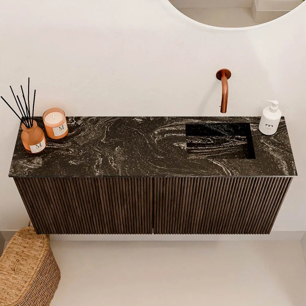Mondiaz Joya DLux 90cm toiletmeubel walnut met wastafel faye rechts zonder kraangat lava