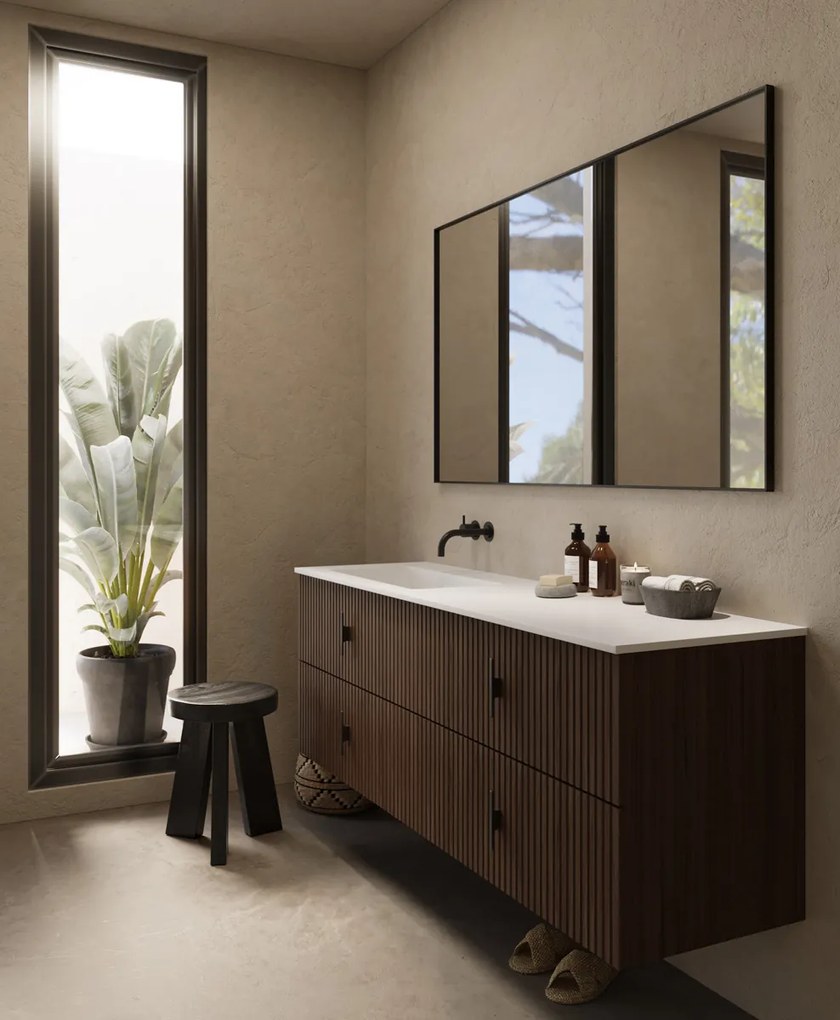 Muebles Avila badmeubel ribbelfront 160cm walnoot met wastafel links zonder kraangat
