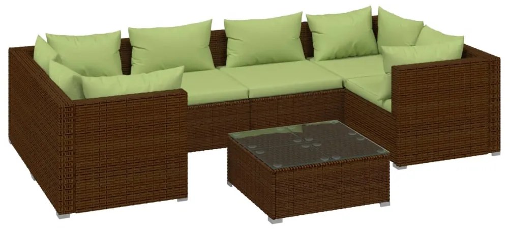 vidaXL 7-delige Loungeset met kussens poly rattan bruin